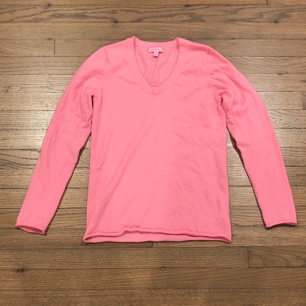 Lilly Pulitzer Women's V-Neck Lightweight Pink Coral Cashmere Sweater Sz M